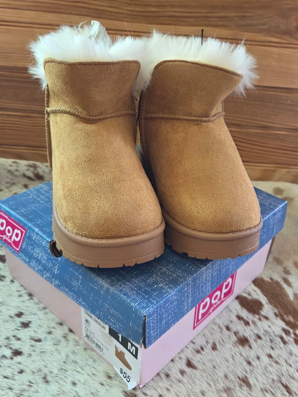 Tan Faux-Suede Fur-Lined Kids Boots
